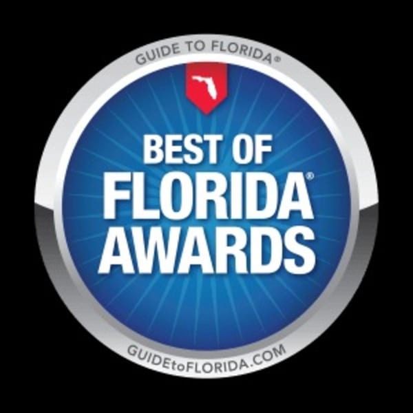 Blue and silver circular badge with "Best of Florida Awards" and "Guide to Florida" text.